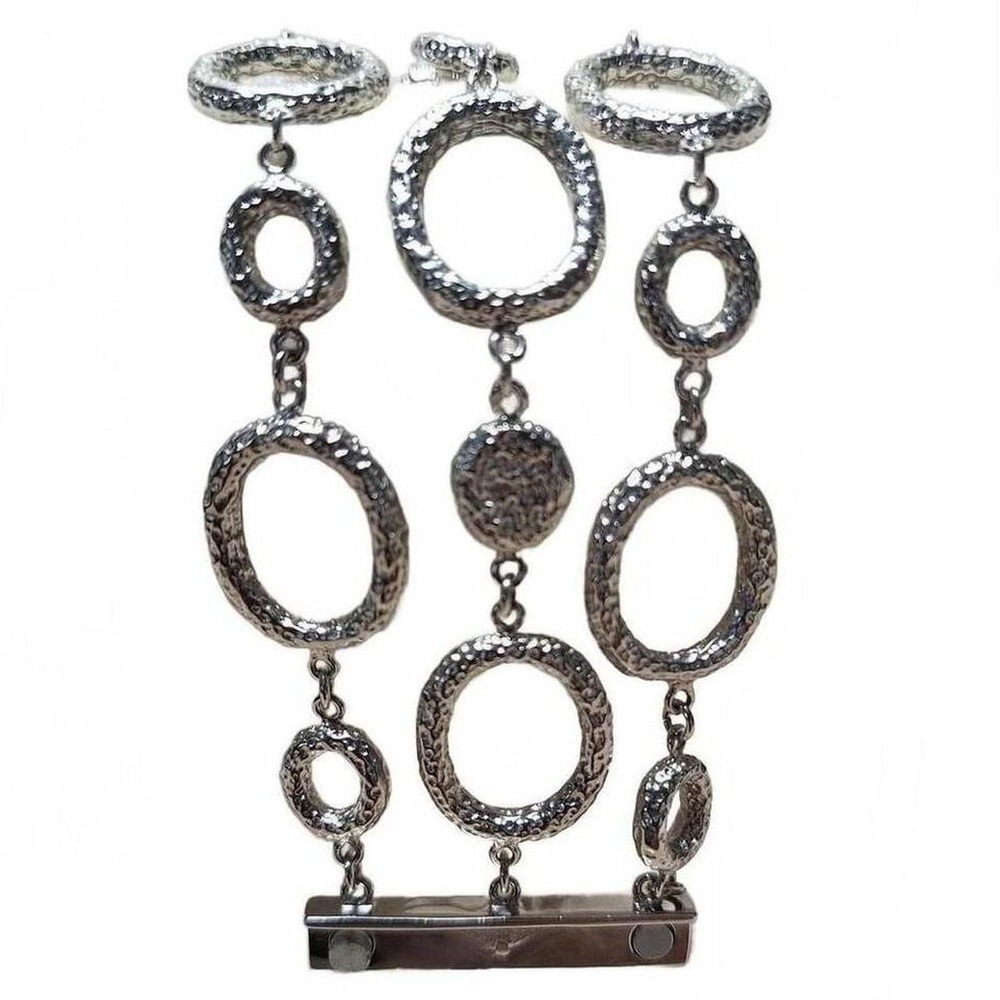 Oval link bracelet multi rows cubic zirconia accents stainless steel